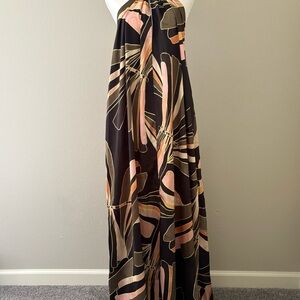 Elan Pink Green Black Abstract Halter Maxi Dress